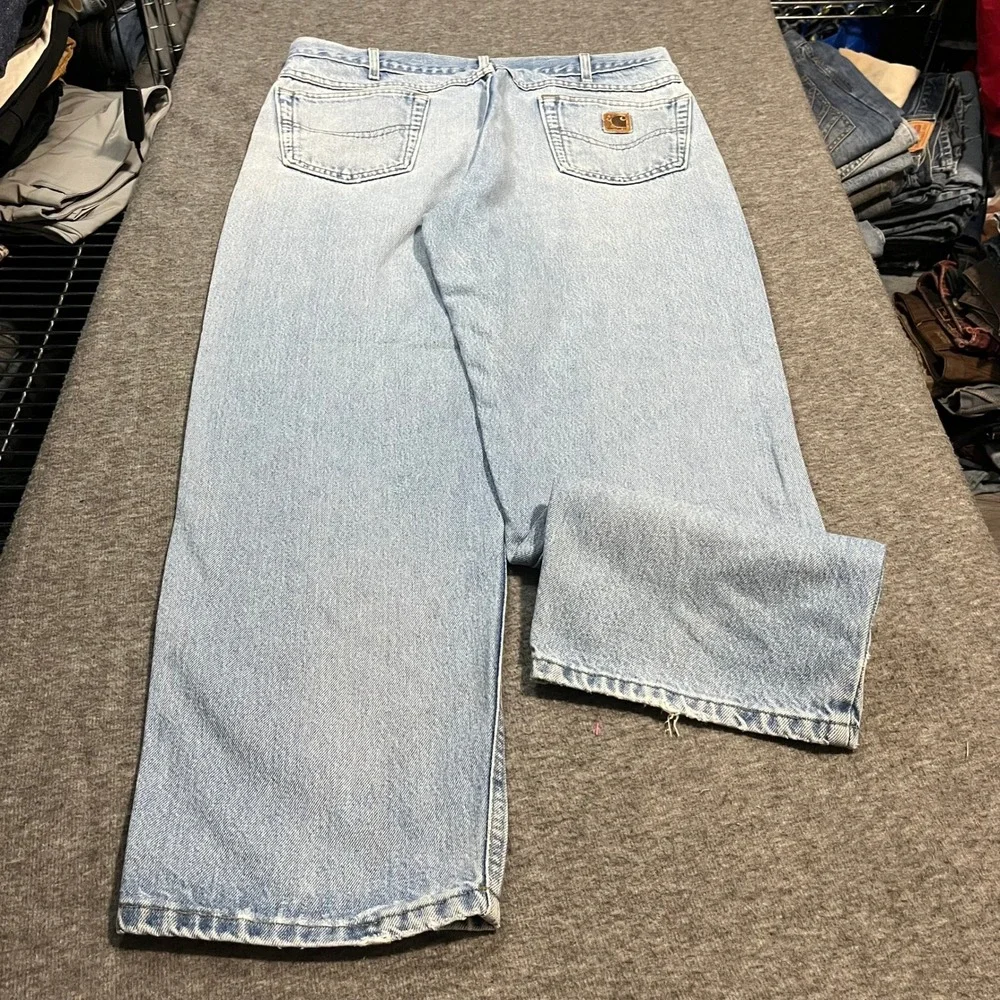 Carhartt Relaxed Fit Jeans Light Wash Blue Denim USA Made B160 DST 38x30
